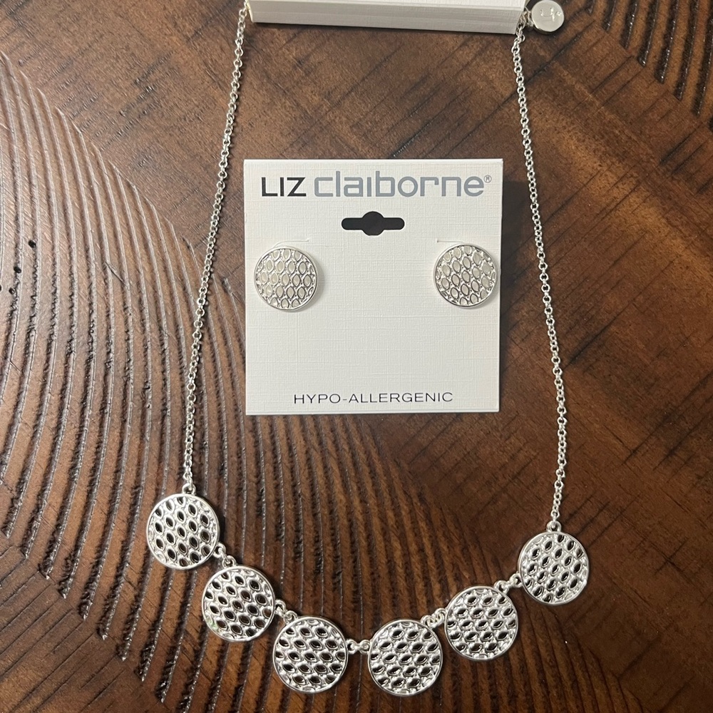 Liz Claiborne Filigree Round Drop Earrings and matching necklace (bundle)